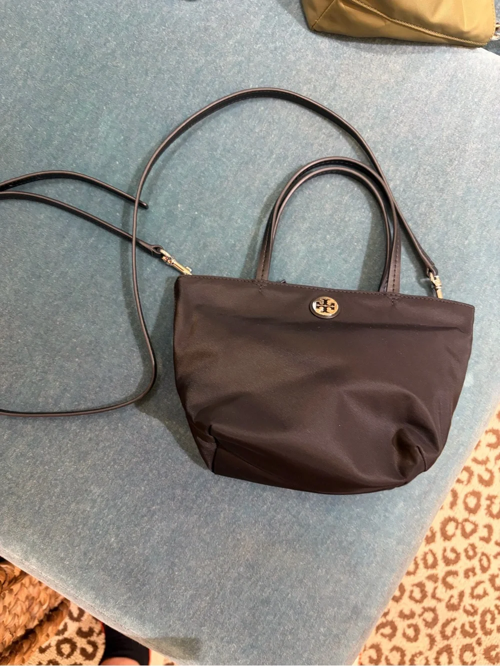 Tory Burch nylon Printed Crossbody tote mini in black color new with tag